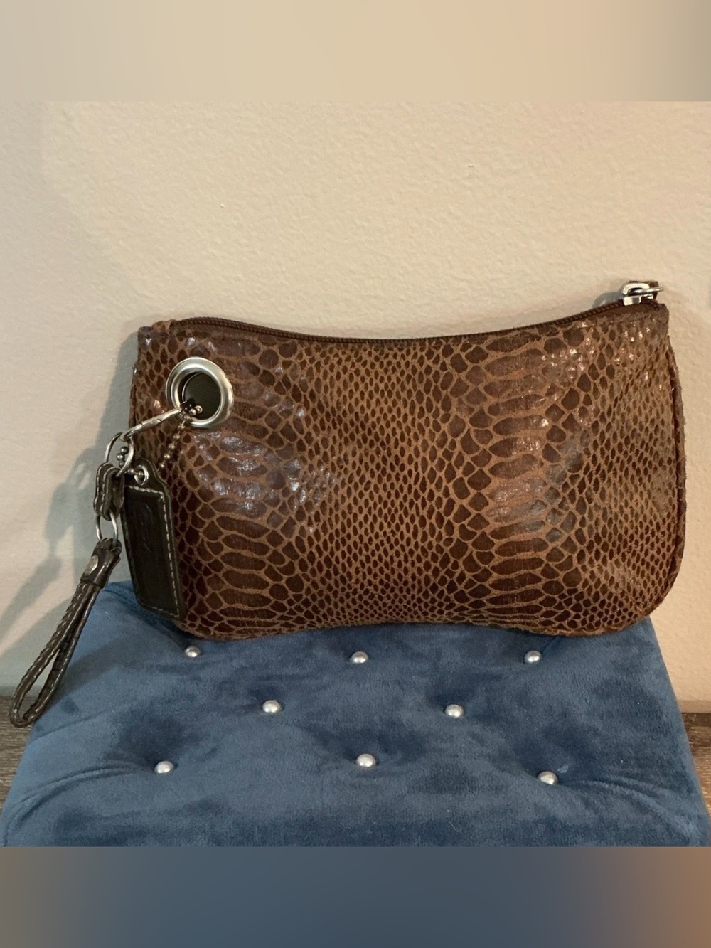 Coach Brown Snake-Embossed Wristlet Clutch with Hangtag Soft 8.5” x 5.25”